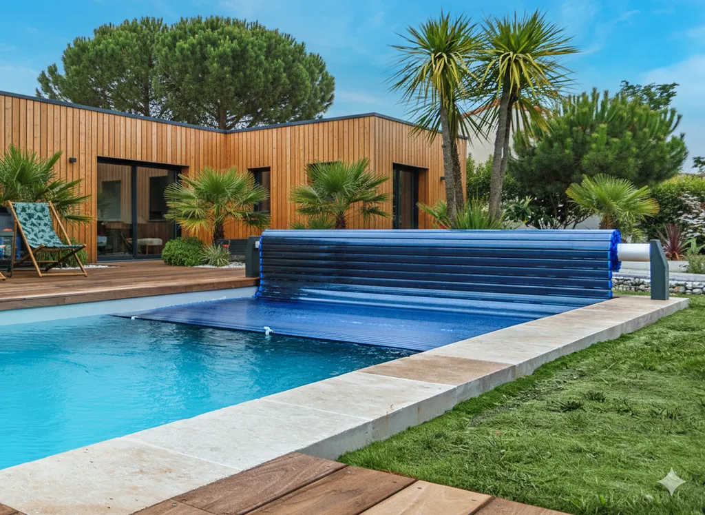 Piscine sur-mesure avec volet roulant garanti et sécurisant - Areva Piscine