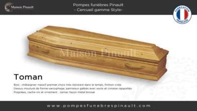 cercueil Toman gamme Style forme tombeau chataignier massif premier c hoix finition cirée Pompes funèbres Pinault