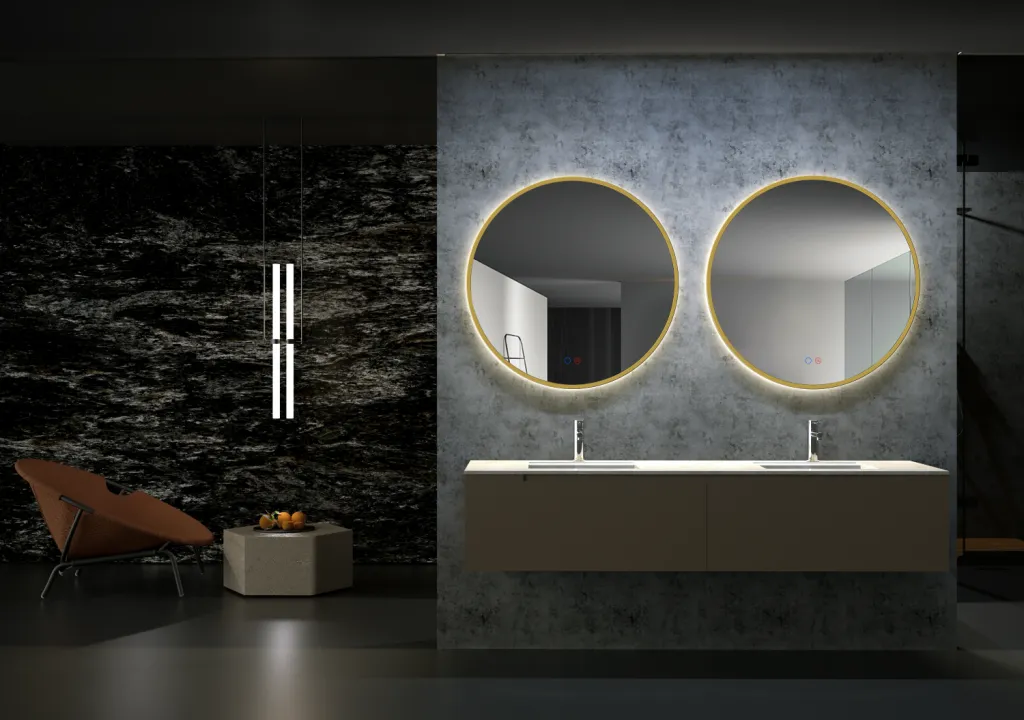 À Rouen, le miroir FUN apporte une touche design dans les salles de bains contemporaines.