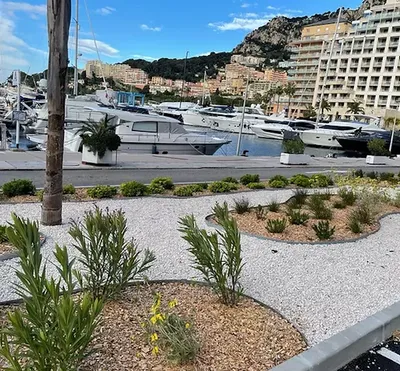 Aménagement avec paillage minéral et organique à Cap d'Ail