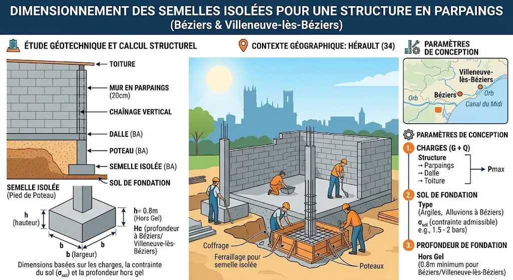 Dimensionnement des semelles isolées pour une structure en parpaings 