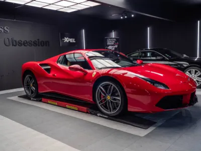 Protection carrosserie complète sur Ferrari 488 GTB avec film XPEL à Lorient.