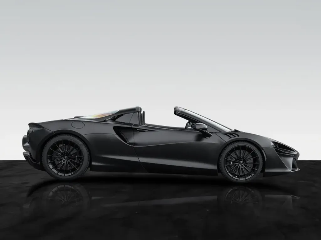profil McLaren Artura Spider Onyx Black cabriolet supercar hybride design latéral