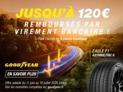 Jusqu'à 120€ remboursés sur vos pneus Goodyear près de Lillebonne