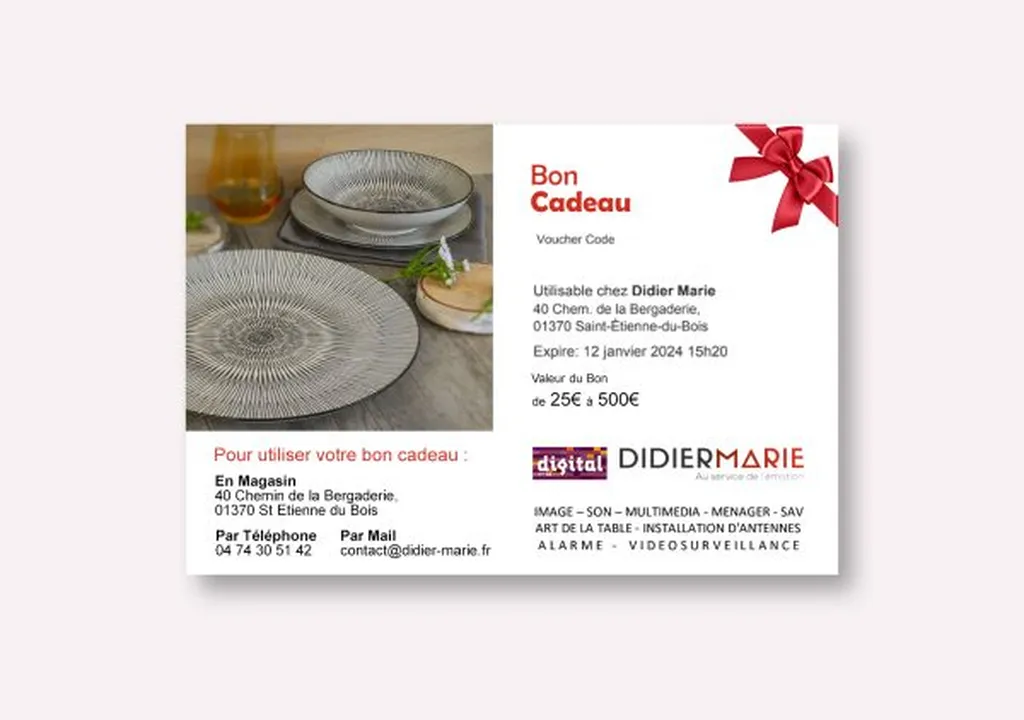 Bon Cadeau : 25,00 € – 500,00 €