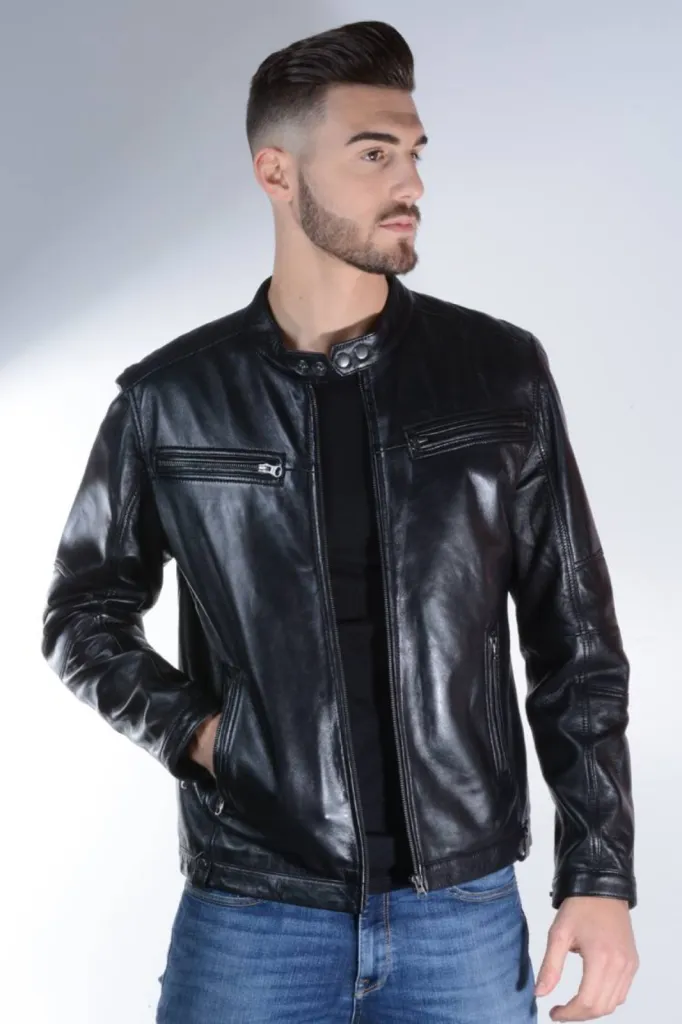 blouson cuir noir homme