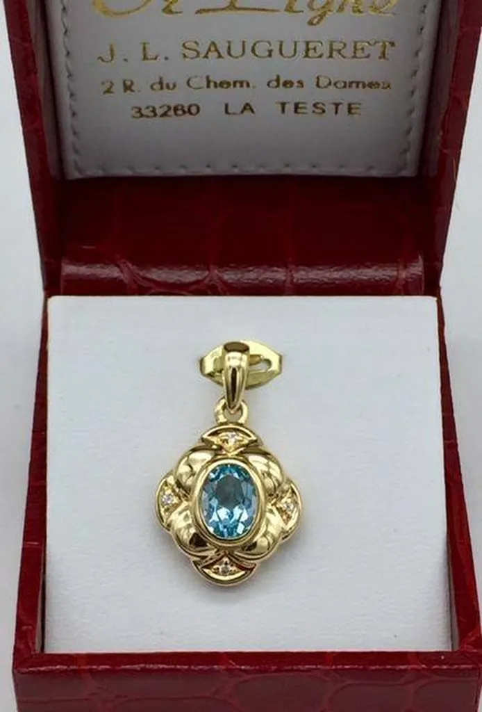 Pendentif or 750/1000ème topaze bleue et diamants occasion Or Ligne La Teste Bassin d'Arcachon