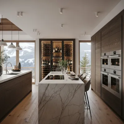 Cave à vin intégrée dans une cuisine moderne à Megève
