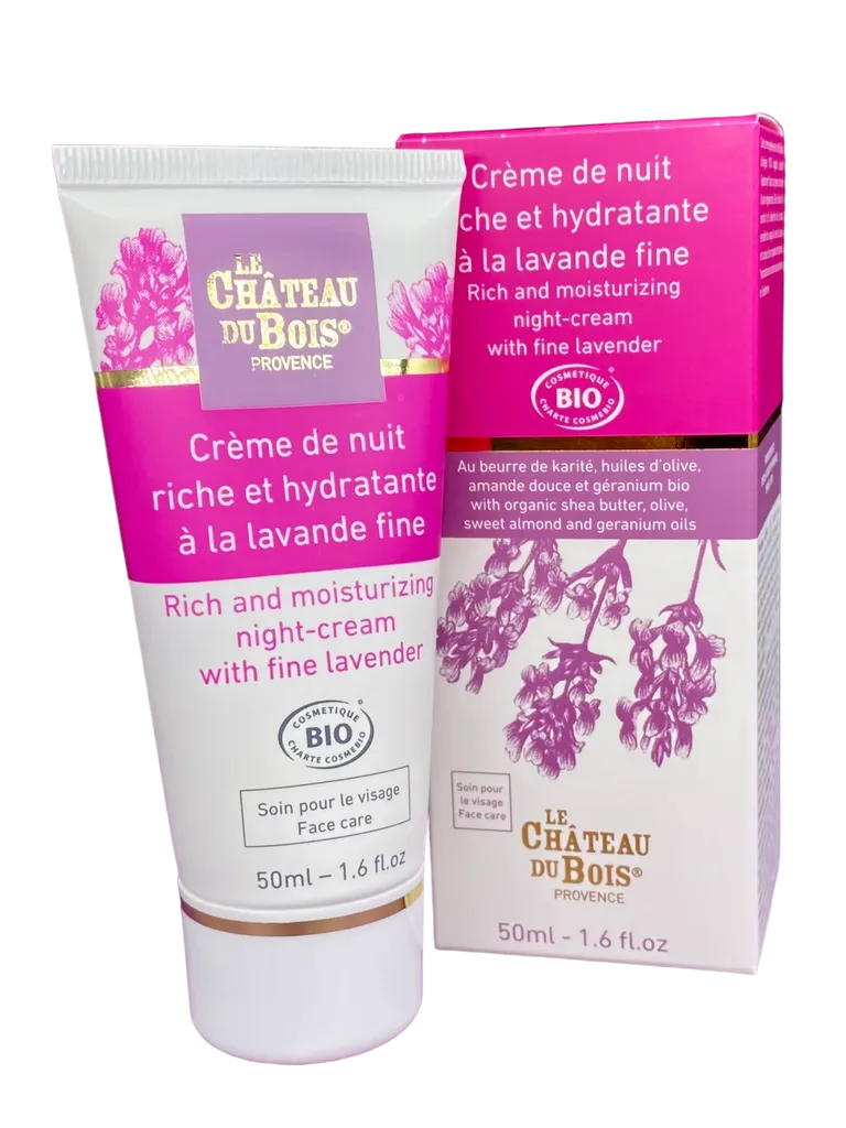 Crème de nuit à la lavande fine certifiée BIO Cosmos - Le Château du Bois Provence