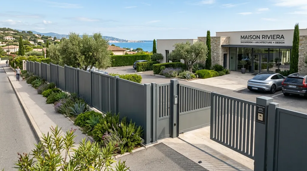 Pose de clôture avec brise-vue en acier pour les commerces à Nice vers Antibes : délimitation sécurisée de votre terrain