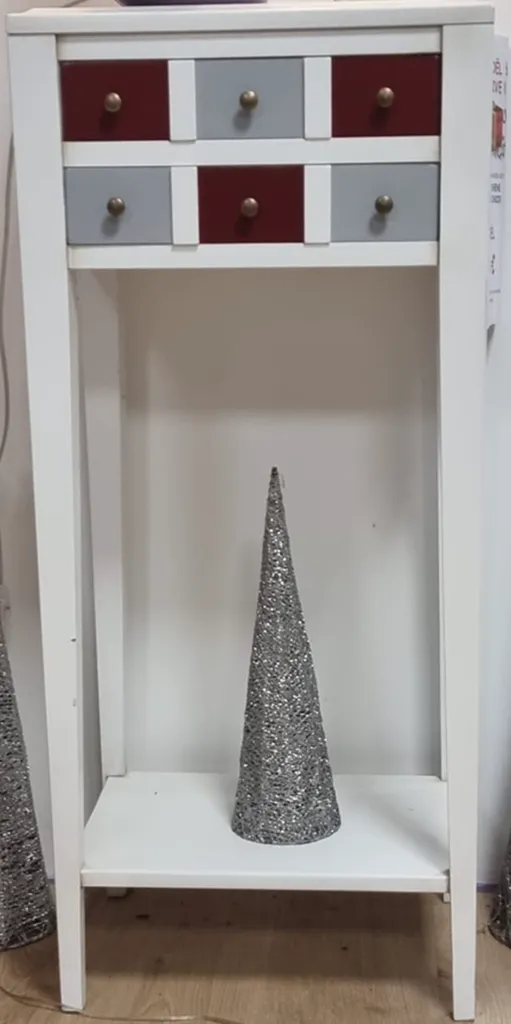 Vente console haute blanche avec des tiroirs rouges et gris