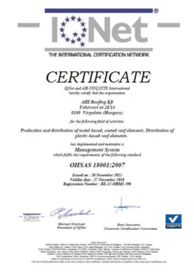 CERTIFICAT À LA NORME ISO 18001 POUR LES TUILES GERARD®