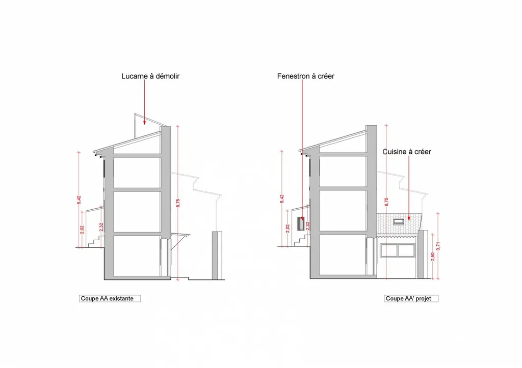 Coupes - rénovation d'une maison de village Eyguières (13430)