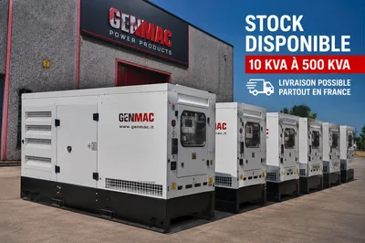 Stock disponible – Groupes électrogènes GENMAC 10 kVA à 500 kVA – Livraison France entière