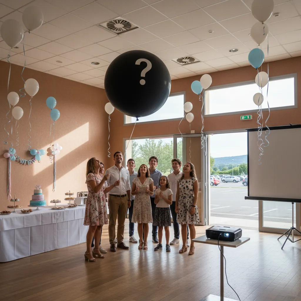 Privatiser salle pour Gender Reveal avec ballon géant à éclater (confettis) à proximité d’Aix en Provence : salle de réception avec grand parking 120 places et grand écran / vidéoprojecteur