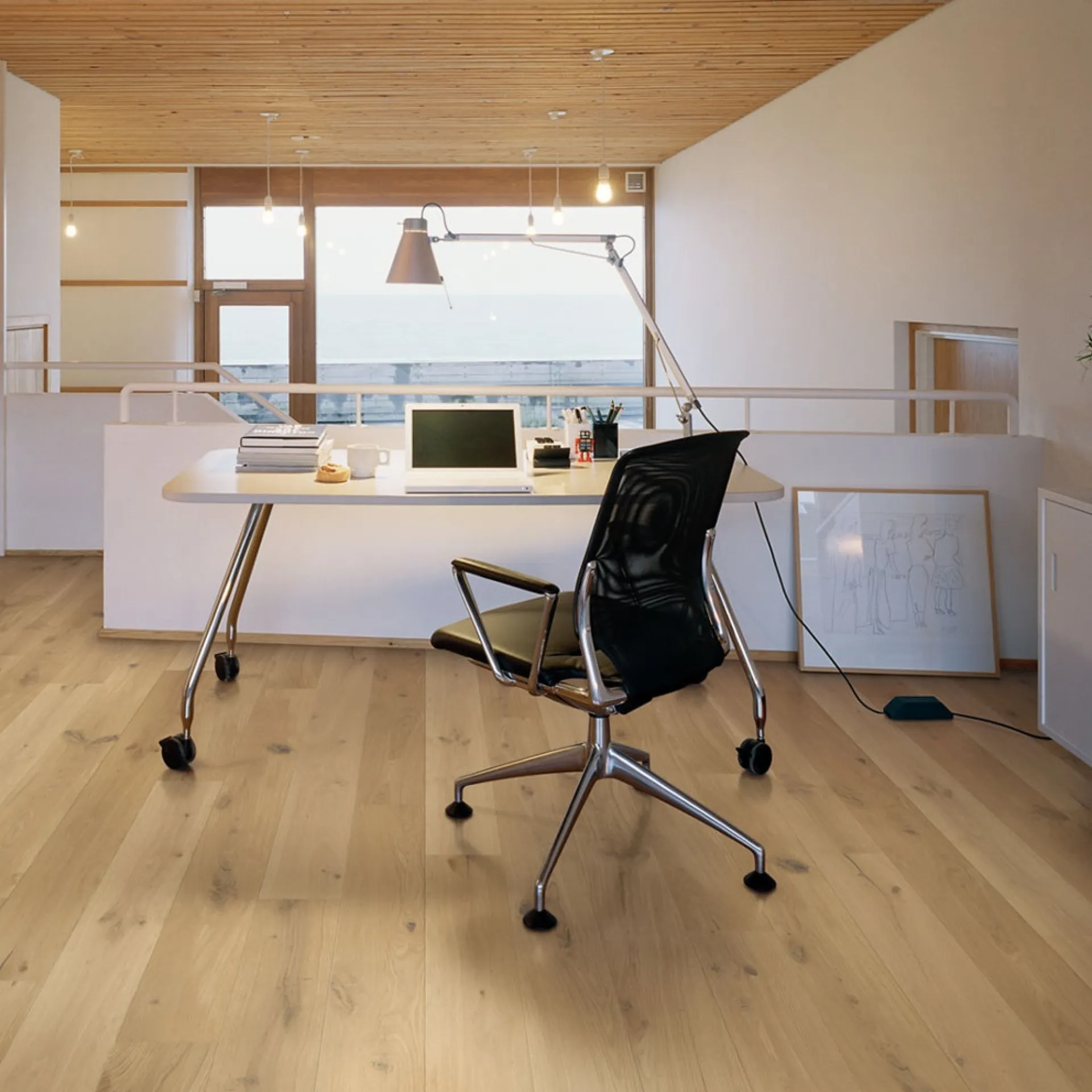 Parquet contrecollé avec des lames de grande taille pour la rénovation de mon bureau à Darnétal proche de Rouen.