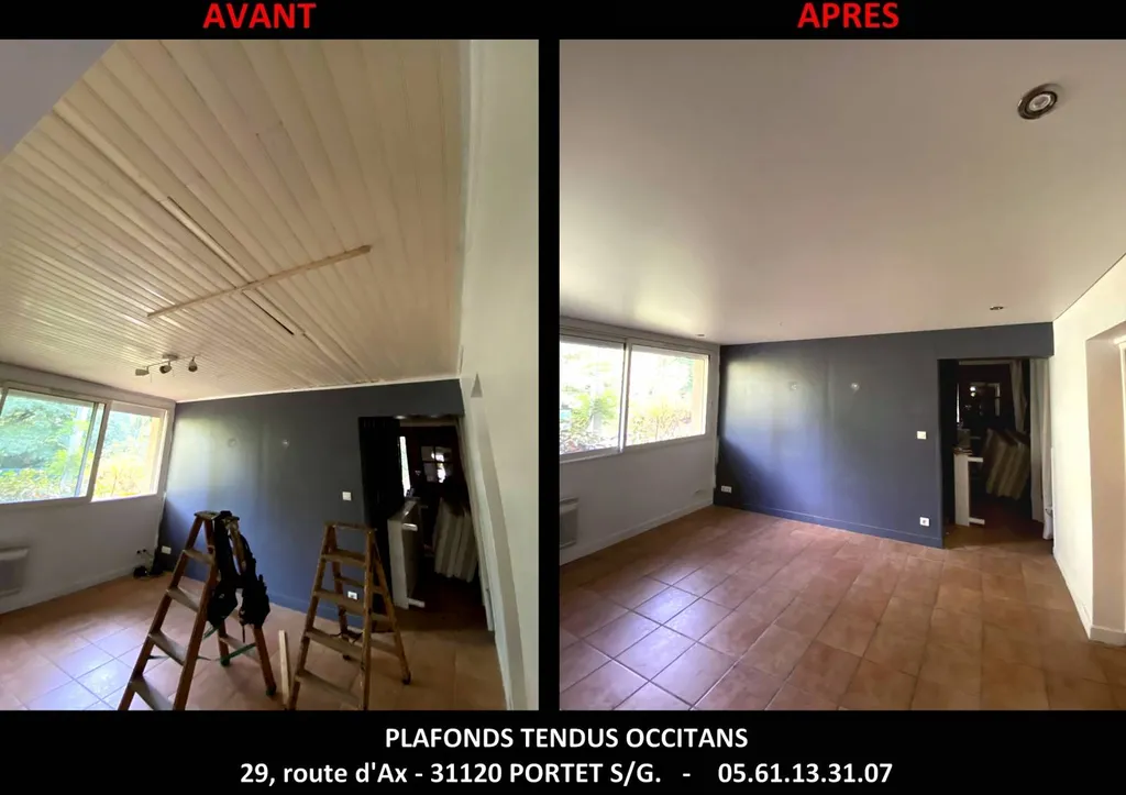 Photos AVANT / APRES des chantiers de Plafonds Tendus Occitans Toulouse