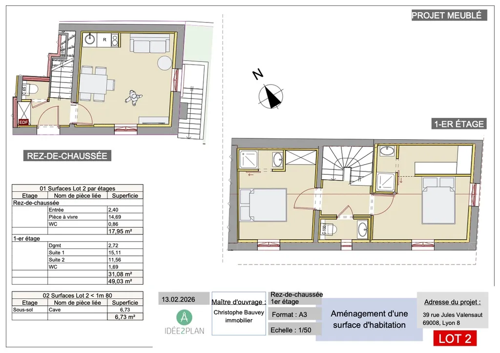 A  vendre T3 duplex plateau – Lyon 8 à deux pas de avenue Viviani