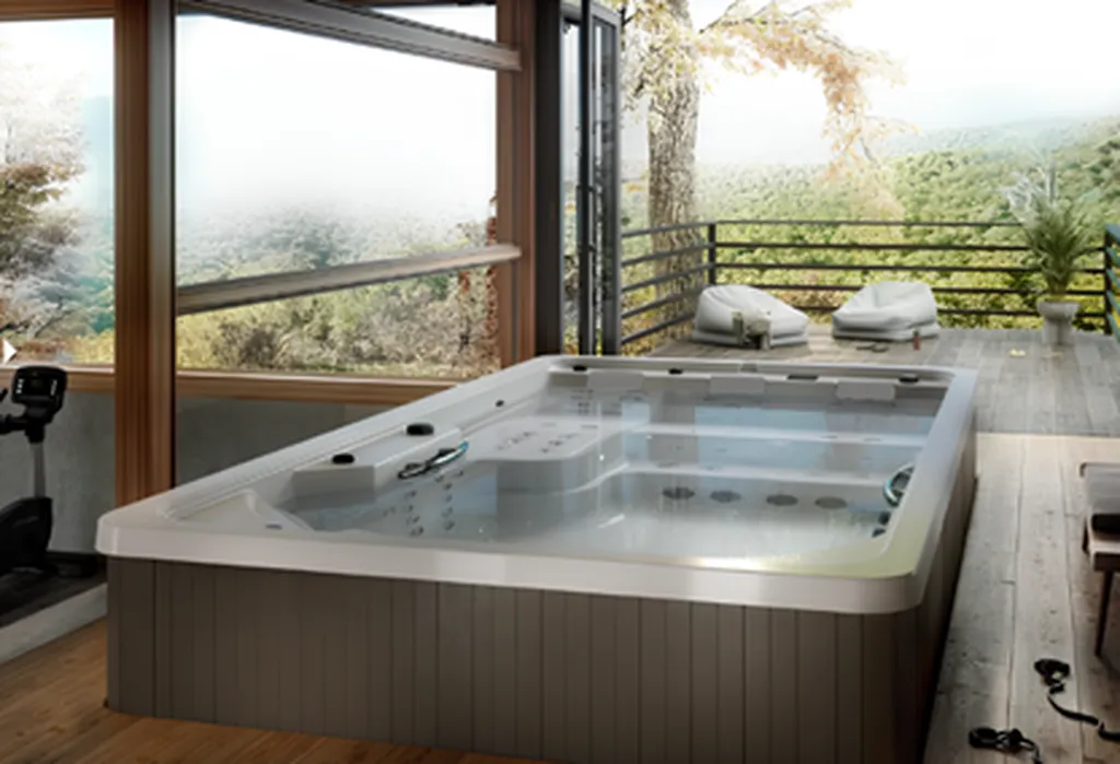 Spa de nage Swimspa Créta, détente et nage dans un espace spacieux et confortable. - MCR Piscines et Spas - Caissargues