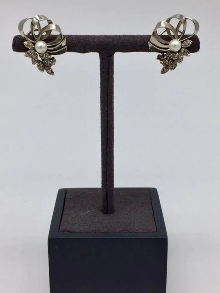 Boucles d'oreilles or gris 750/1000ème diamants et perles occasion Or Ligne La Teste Bassin d'Arcachon