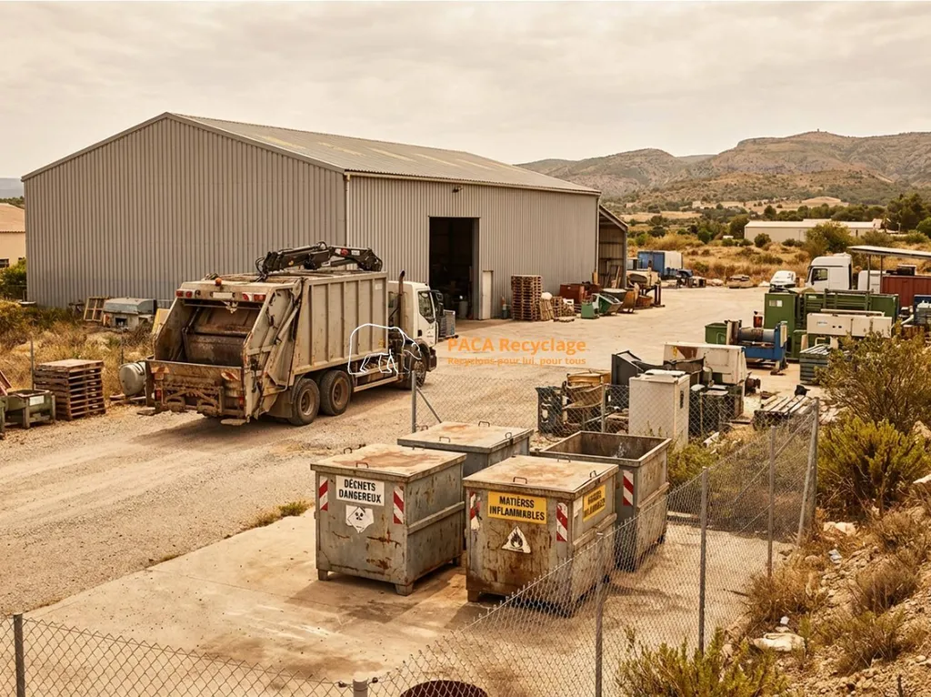 Gestion des déchets dangereux en zone industrielle : conteneurs agréés pour solvants, huiles usagées, hydrocarbures et batteries