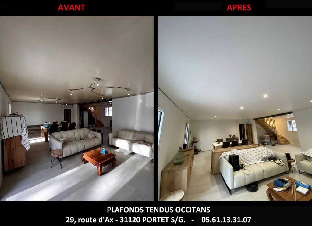 AVANT / APRES Plafonds Tendus Occitans Toulouse - Chantier LHERM