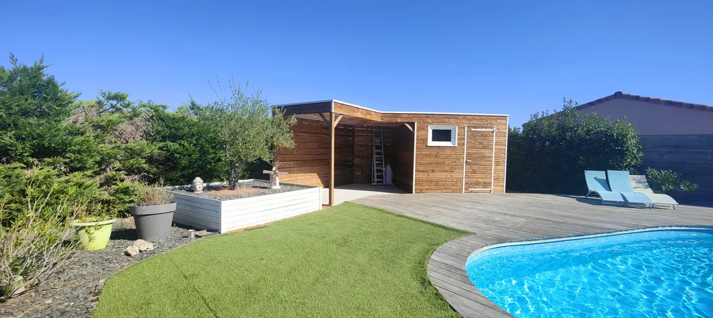 Local technique ossature bois, bardage Douglas et couverture bac acier à Graulhet Tarn Occitanie