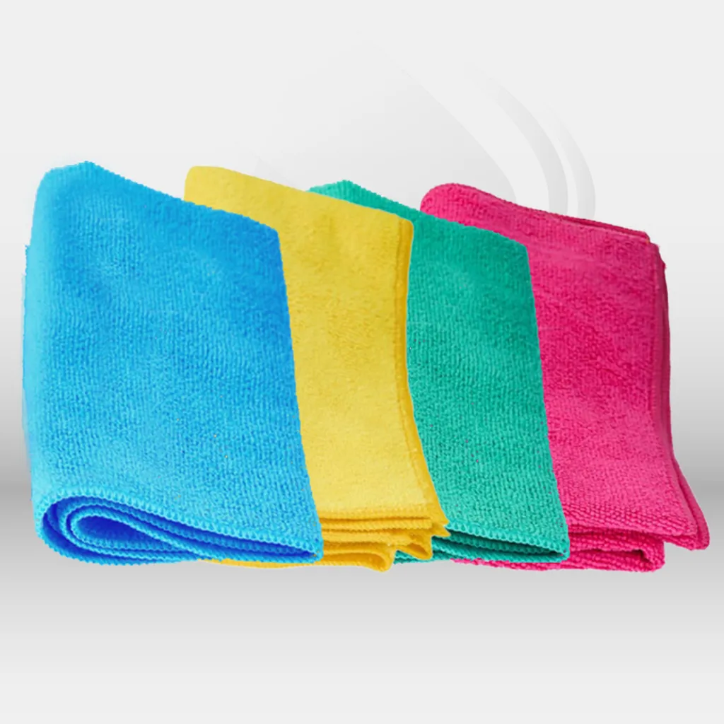 Lavettes microfibre professionnelles réutilisables lot de 10, nettoyage dépoussiérage sans rayures, résistantes détergents et désinfectants, 4 coloris bleu jaune rose vert – disponibles à Mont-de-Marsan, Landes (40), Nouvelle-Aquitaine et toute la France