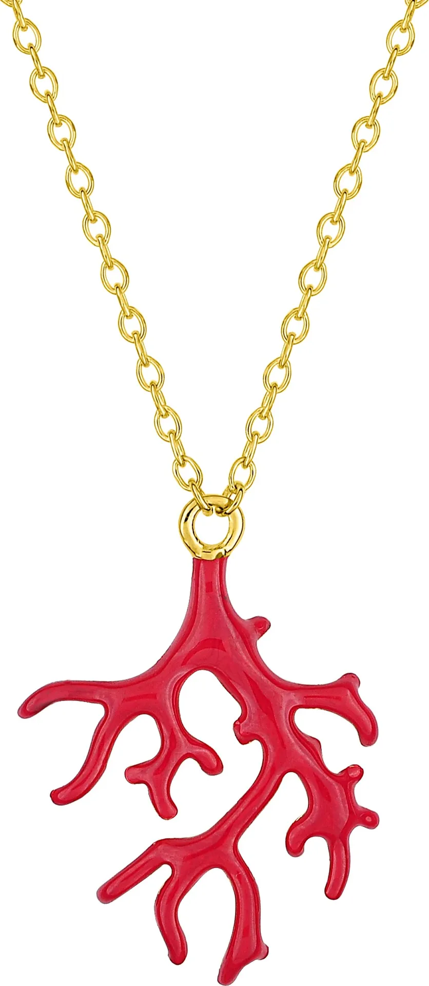 Long collier corail rouge en plaqué or neuf disponible chez Or Ligne à La Teste-de-Buch