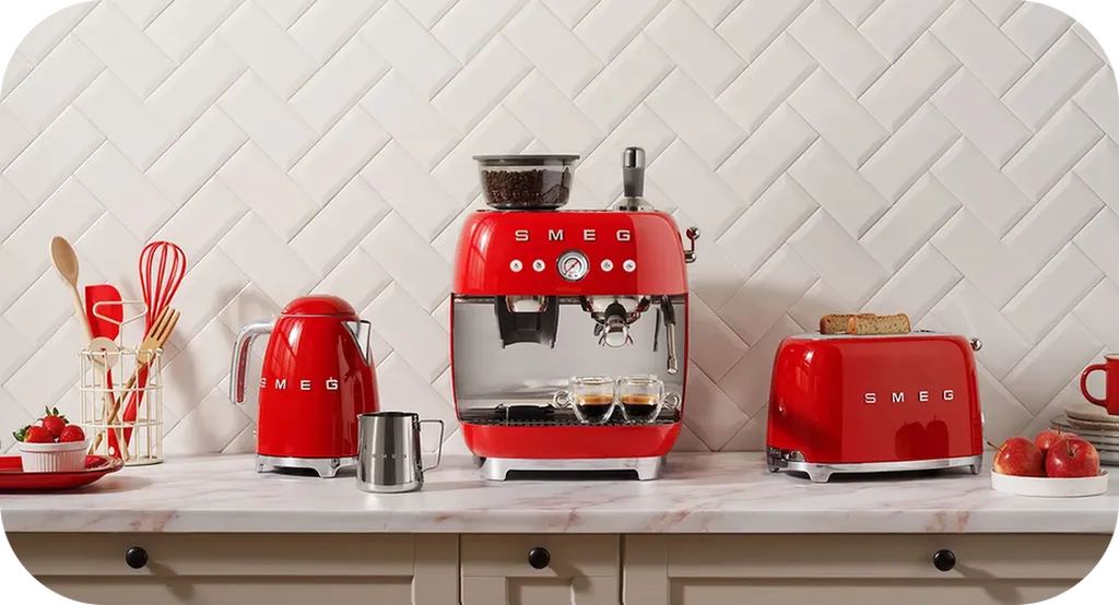 Machine a café grille pain, bouilloire rouge, Smeg