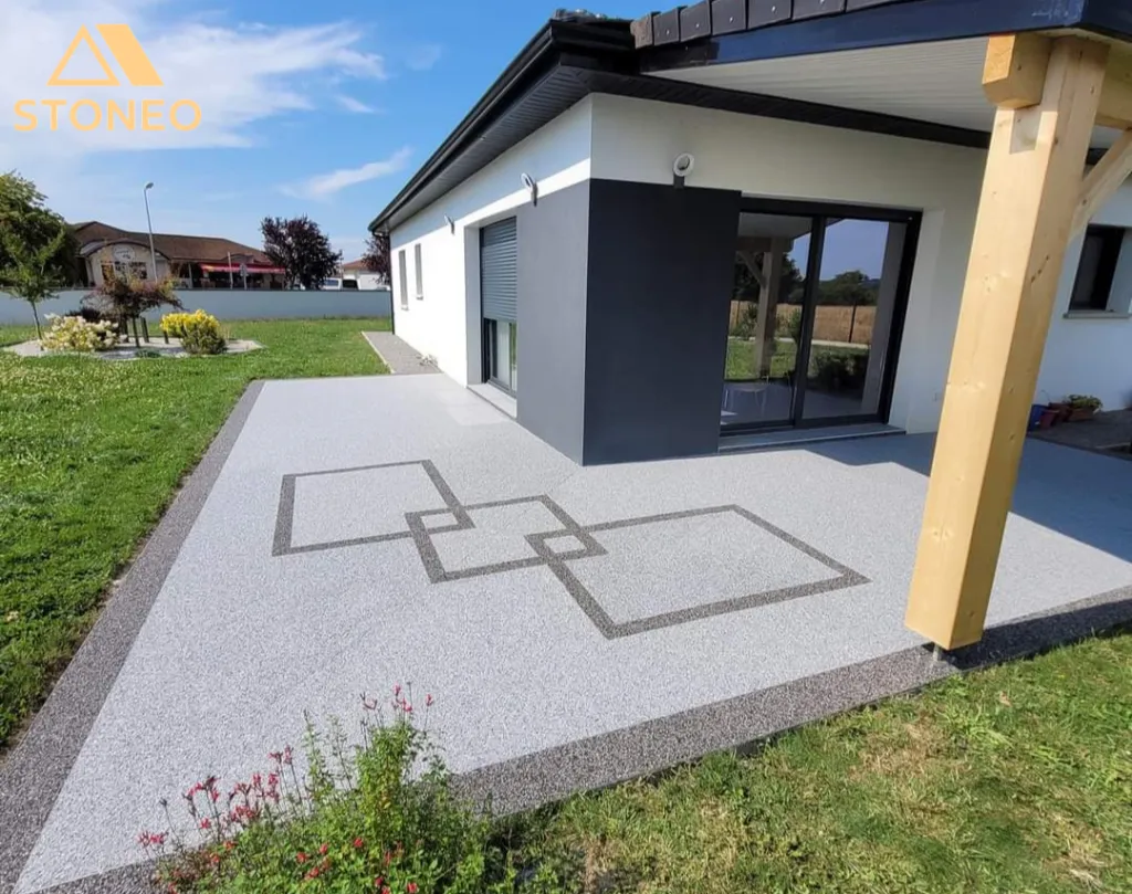 Terrasse moquette de pierre granulat de marbre résine Villard de Lans Vercors 38 et 26 07