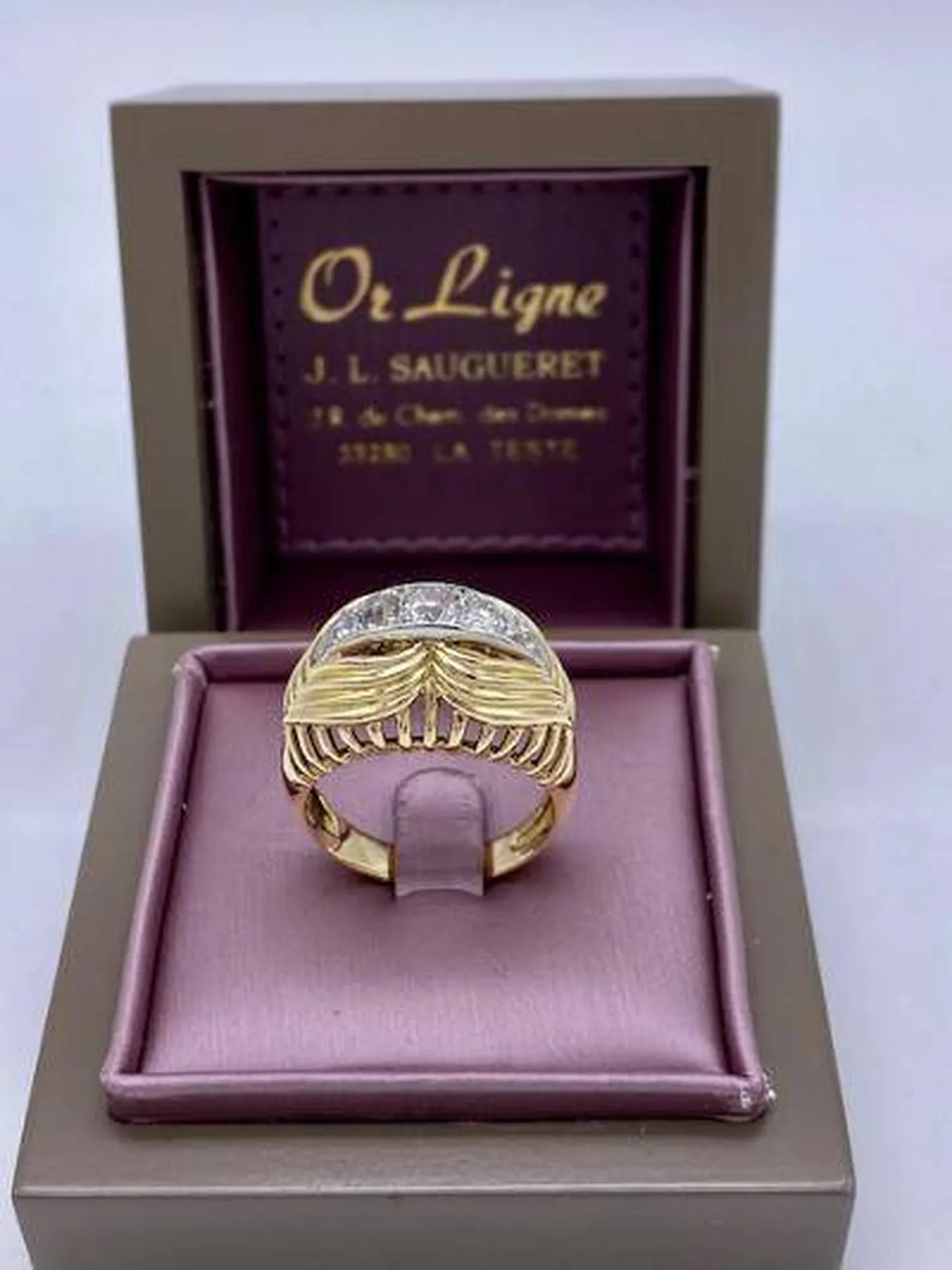 Acheter en ligne une bague bombée fils d'or, or 750/1000ème et diamants occasion Or Ligne La Teste Bassin d'Arcachon