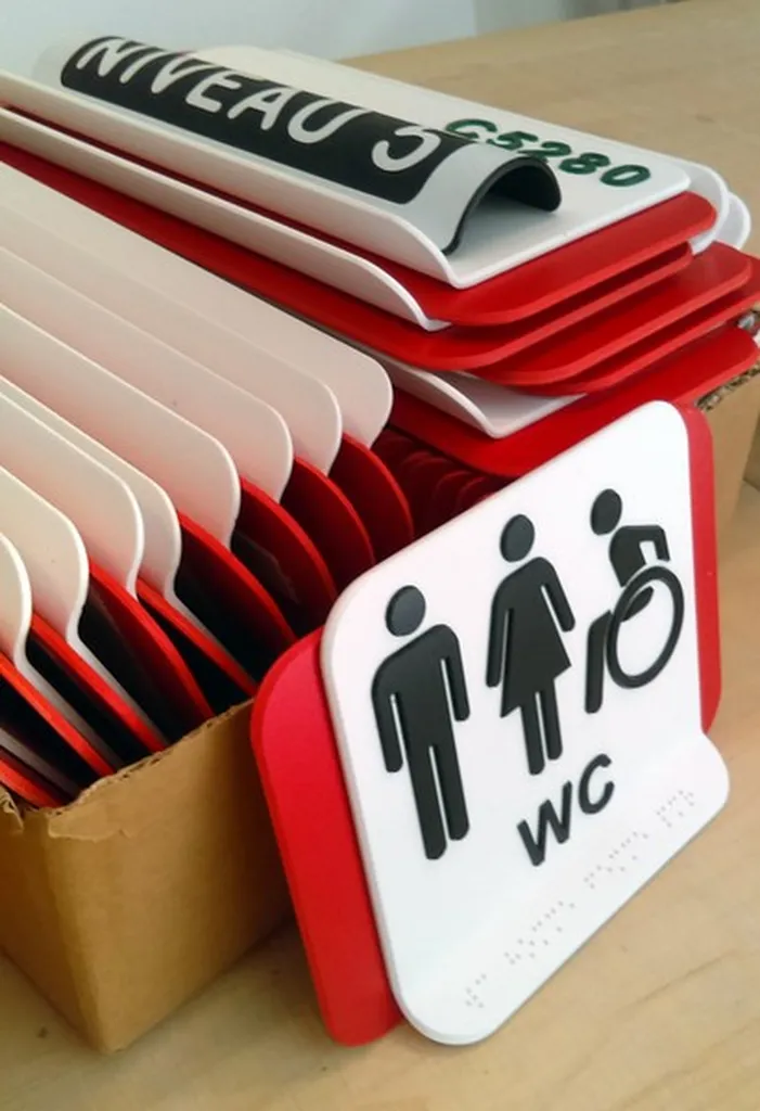 Fabrication et pose de plaques en braille pour identifier et rendre accessibles les sanitaires d’un établissement public recevant du public
