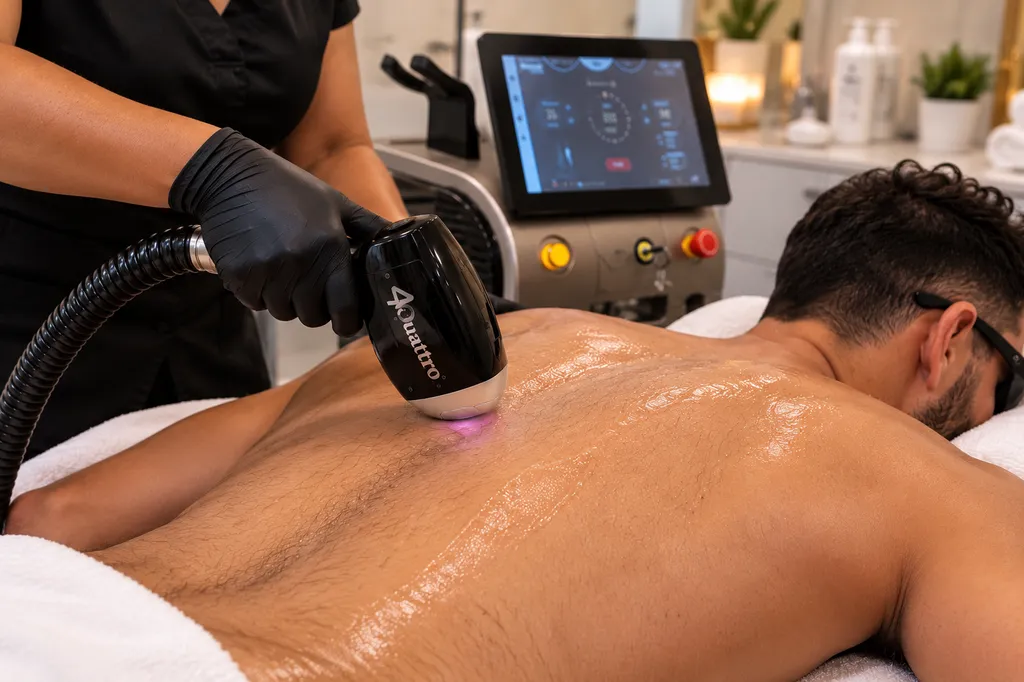 Épilation laser du dos et des épaules chez un homme avec appareil laser diode à embout noir chez Joslayhair & Beauty Toulouse