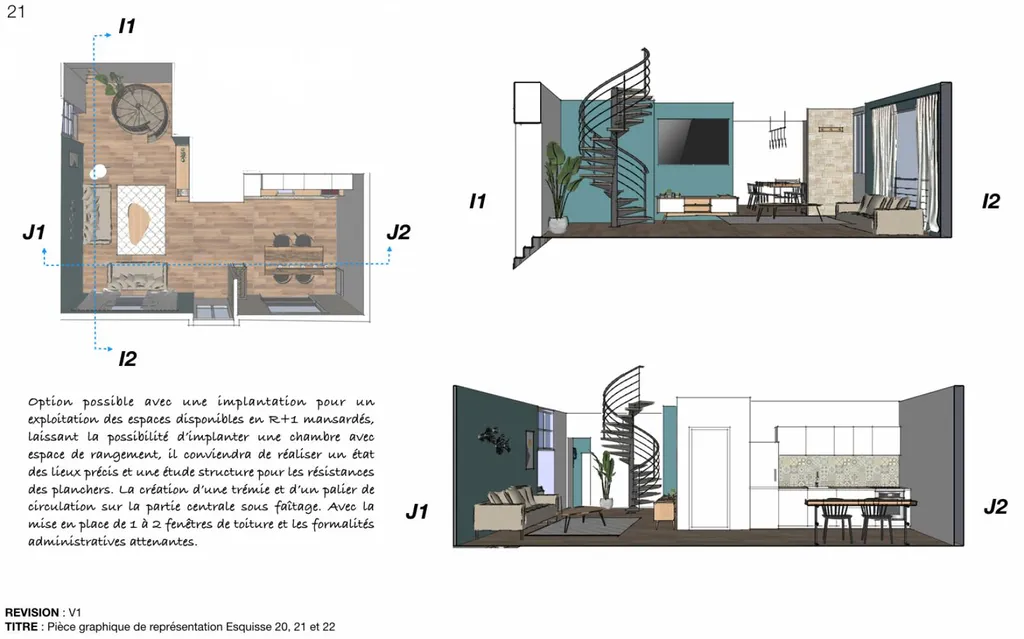 Aménagement intérieur d'une maison avec escalier hélicoïdal dans le 12e arrondissement de Marseille par l'Agence MRC