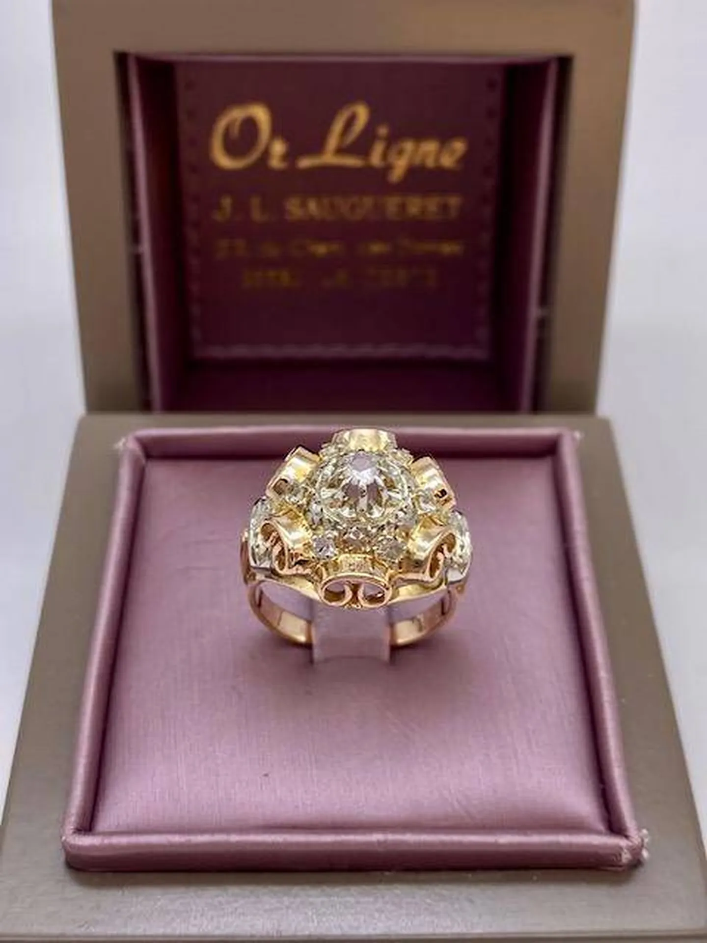 acheter une Bague vintage 2 ors 750/1000ème et saphirs blancs occasion Or Ligne Andernos Bassin d'Arcachon