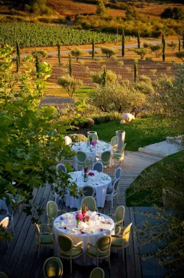 Elegant outdoor wedding dinner under Provençal trees
