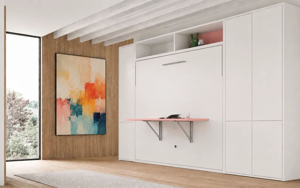 Gagnez des mètres carrés dans une chambre modulable en espace de bureau ou de télétravail avec ce modèle de lit escamotable horizontal FREJUS