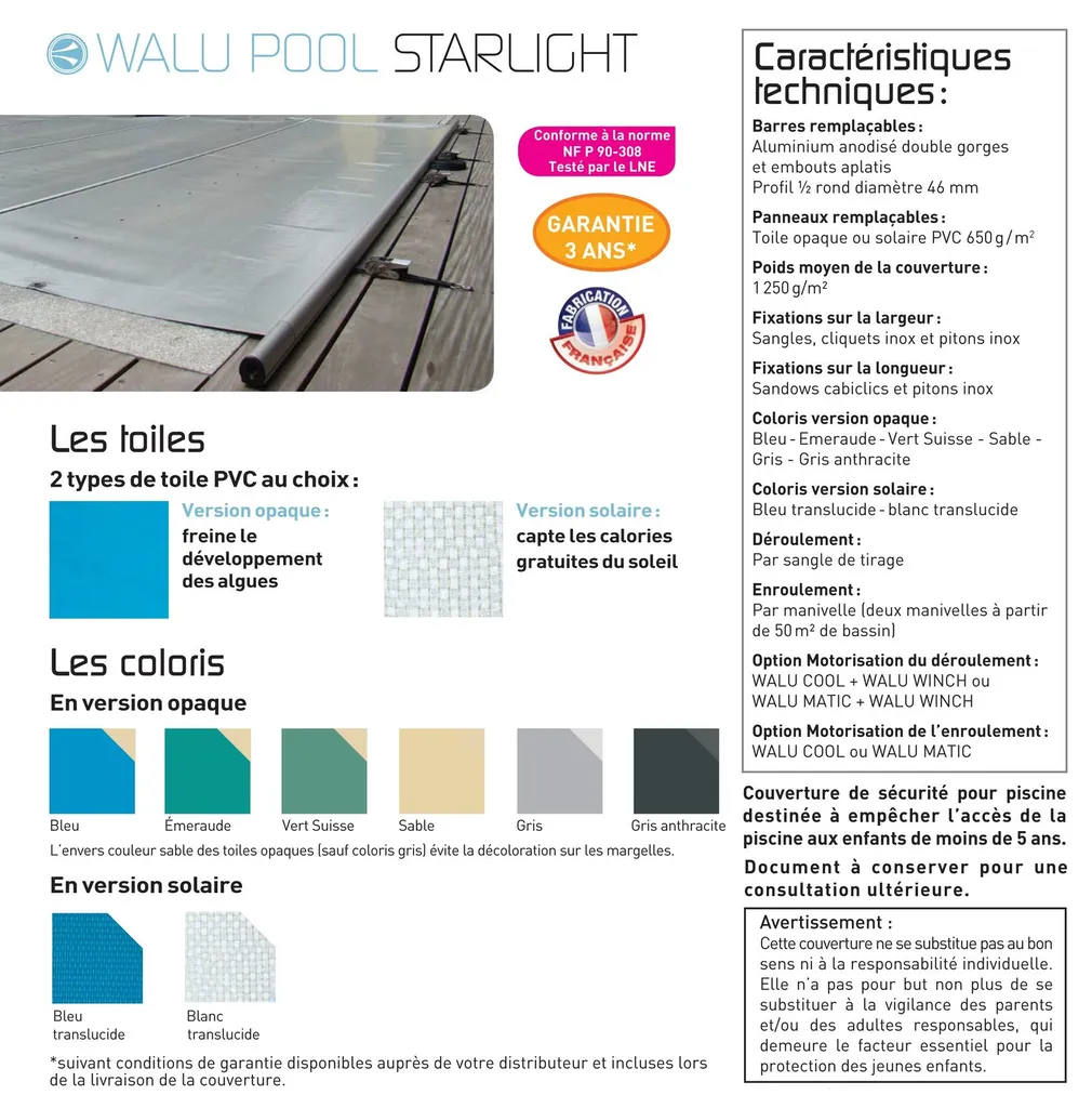 COUVERTURE A BARRES WALU POOL MODELE STARLIGHT