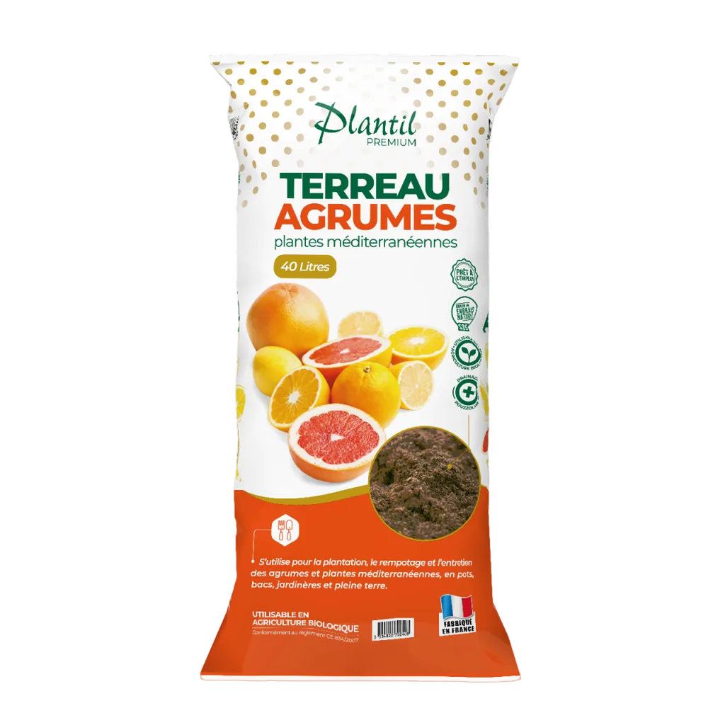 Terreau agrumes professionnel pour tout type d’agrumes, idéal plantation, rempotage, croissance rapide, enracinement solide et production de fruits en pot ou pleine terre.