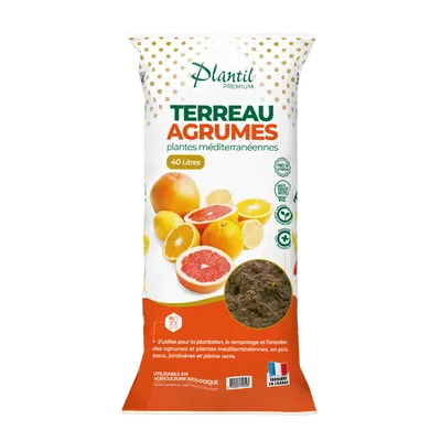 Terreau agrumes professionnel pour tout type d’agrumes, idéal plantation, rempotage, croissance rapide, enracinement solide et production de fruits en pot ou pleine terre.