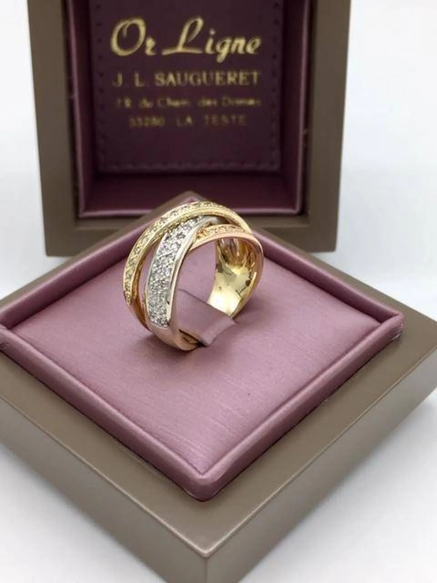 Bague 3 ors 750/1000ème et diamants Guy Laroche occasion Or Ligne Arcachon Bassin d'Arcachon