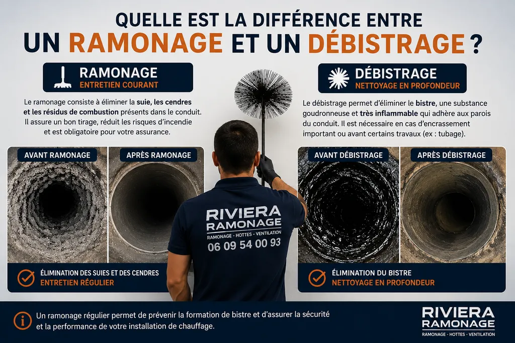 Quelle est la différence entre un ramonage et un débistrage ?