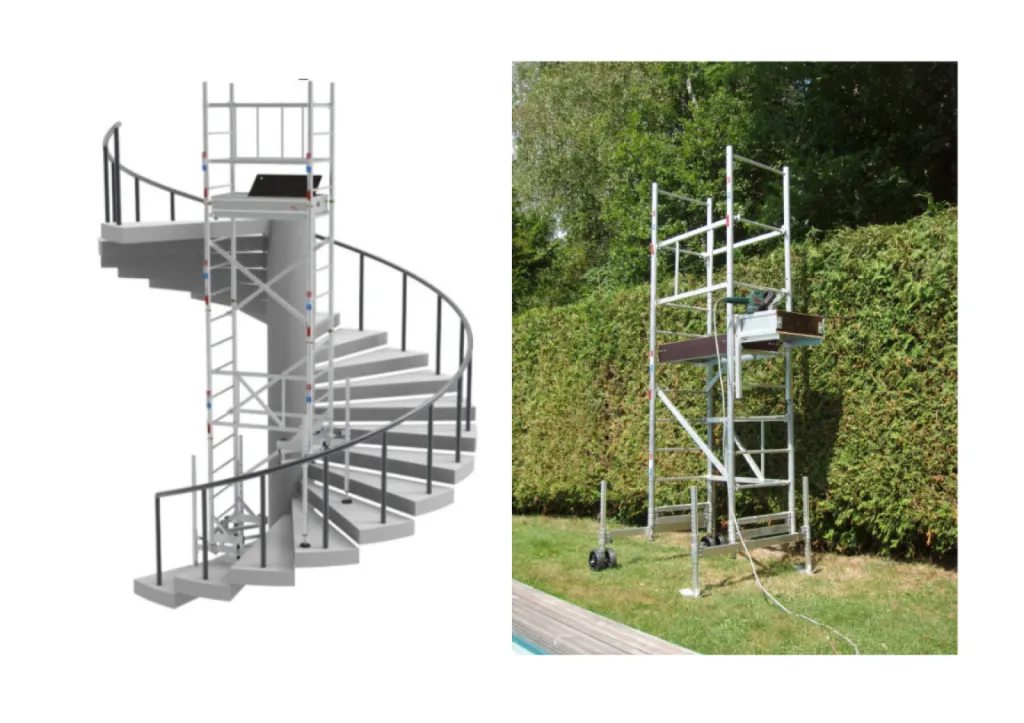 L’échafaudage roulant modulable, Escalier ou Taille-Haies, le MMAX se tranforme en échafaugage compact, en valise. Niveau4 vent cet échafaudage roulant