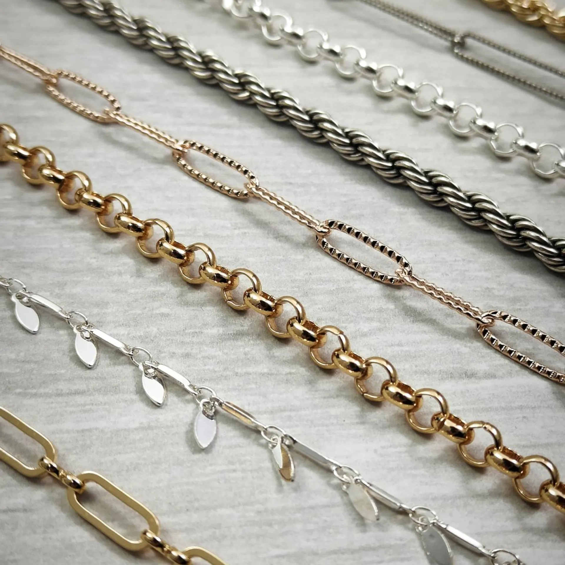 Chaîne pour bijoux fantaisie plaqué or ou plaqué argent pour collier ou bracelet