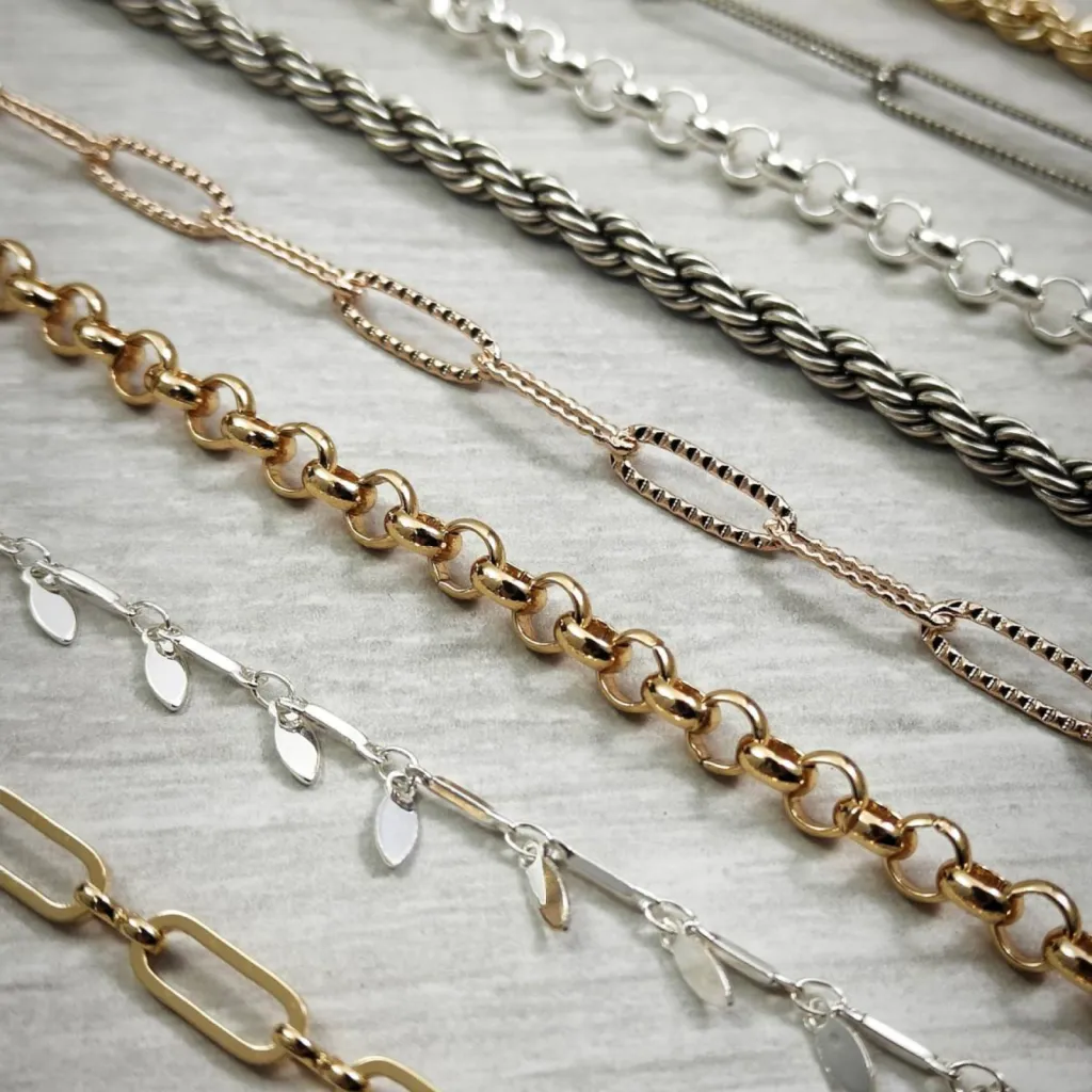 Chaîne pour bijoux fantaisie plaqué or ou plaqué argent pour collier ou bracelet