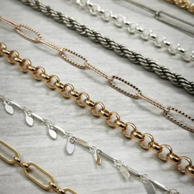 Chaîne pour bijoux fantaisie plaqué or ou plaqué argent pour collier ou bracelet