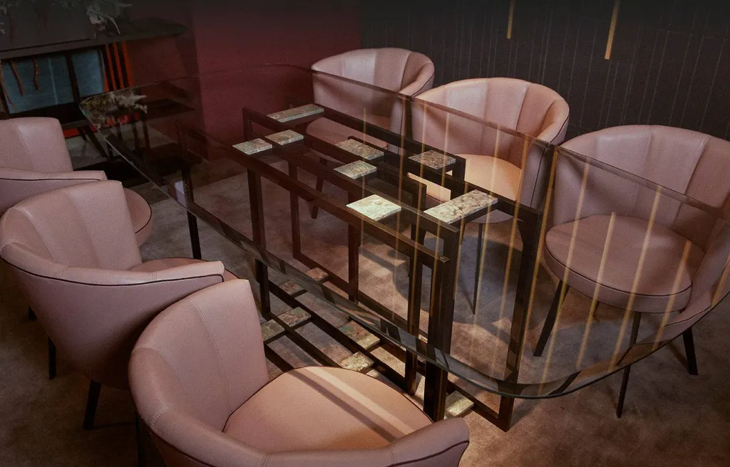 table de repas ronde avec plateau en verre et marbre La Valette