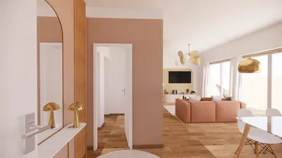 Projection d’aménagement d’un appartement neuf destinée à aider les acquéreurs à se projeter à La Teste-de-Buch sur le Bassin d’Arcachon