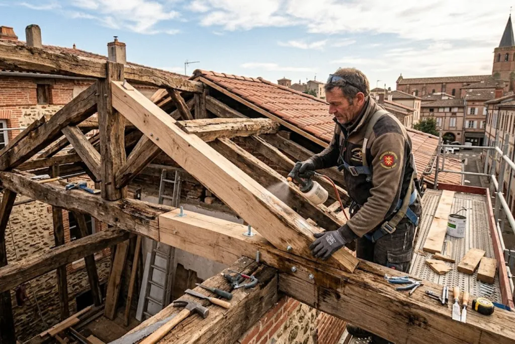 Charpentier pour réparation structurelle avec traitement curatif bois à Muret
